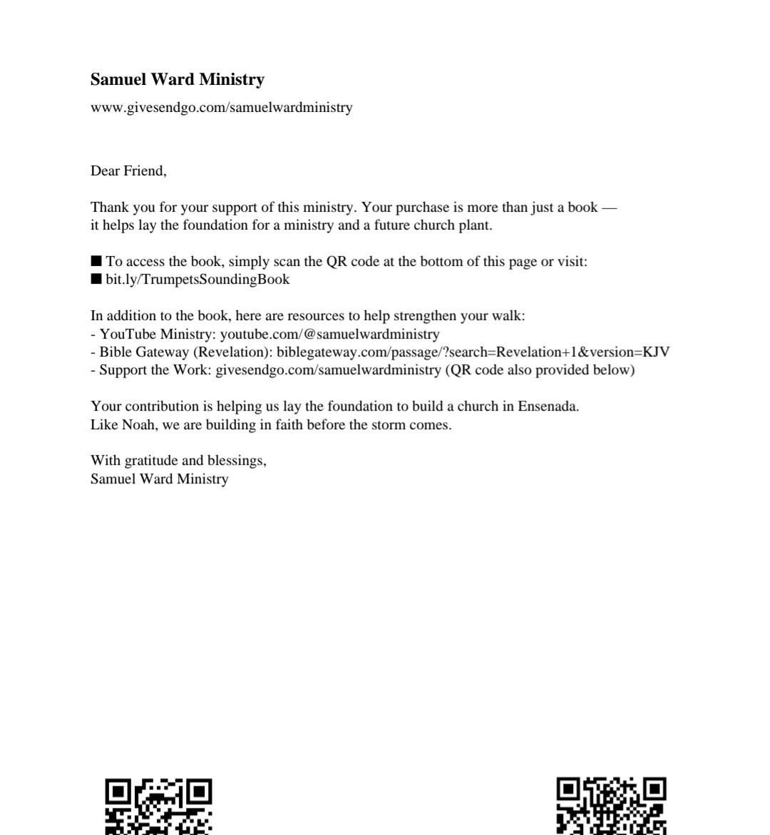 Bible Prophecy Christian eBook – Trumpets Sounding letter w/access instructions
