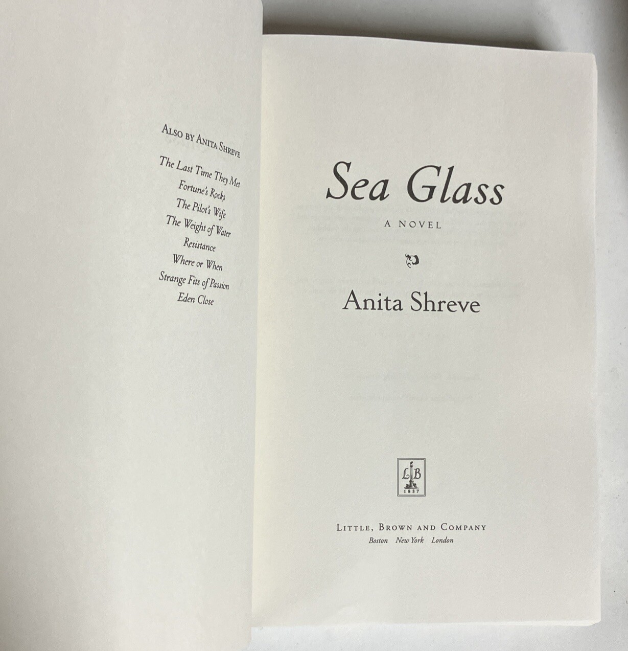 Sea Glass Anita Shreve 2002 Hardcover First Edition with DJ