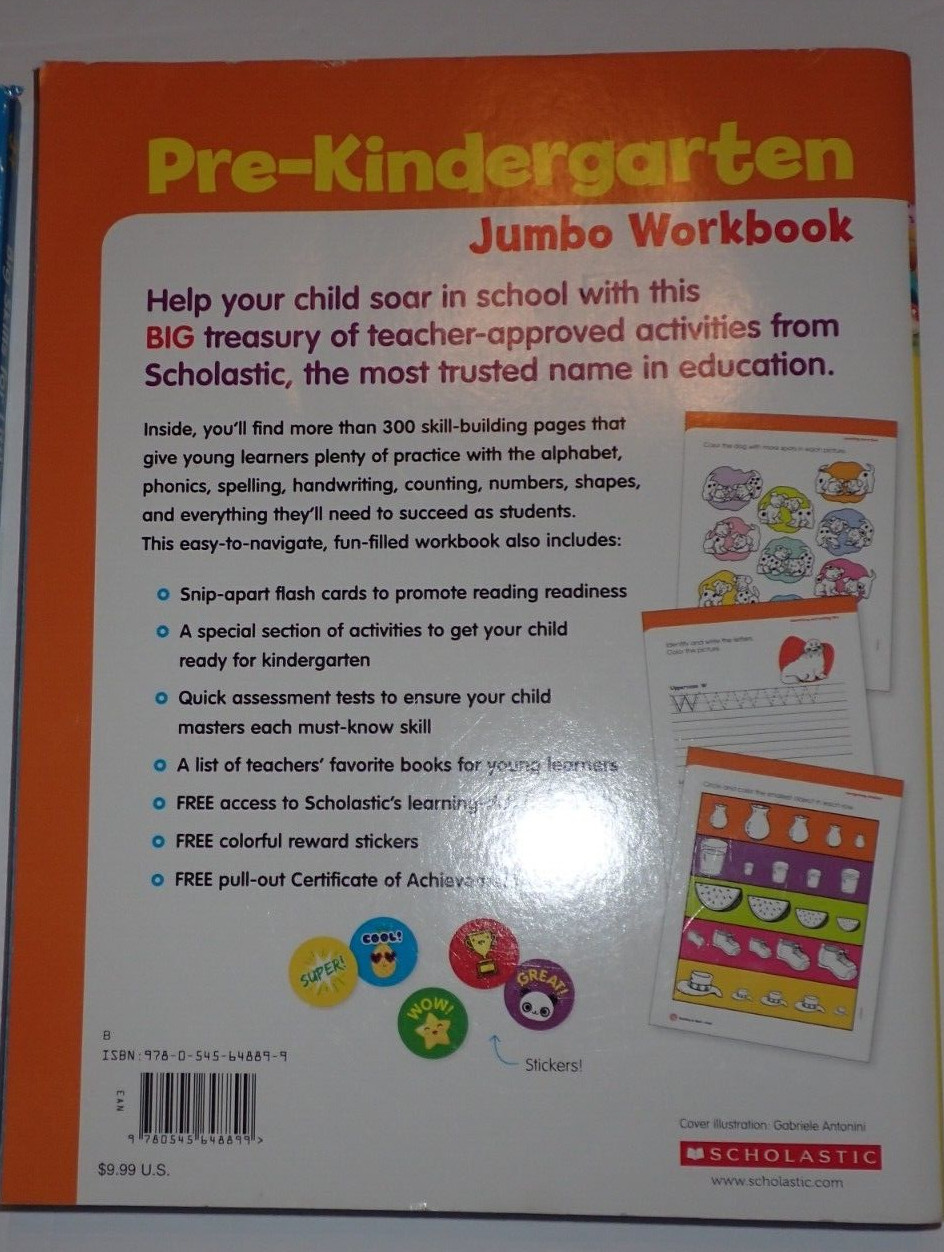 2 Workbooks Ages 3-4 Scholastic Pre-Kindergarten & Big Skills Early Concepts