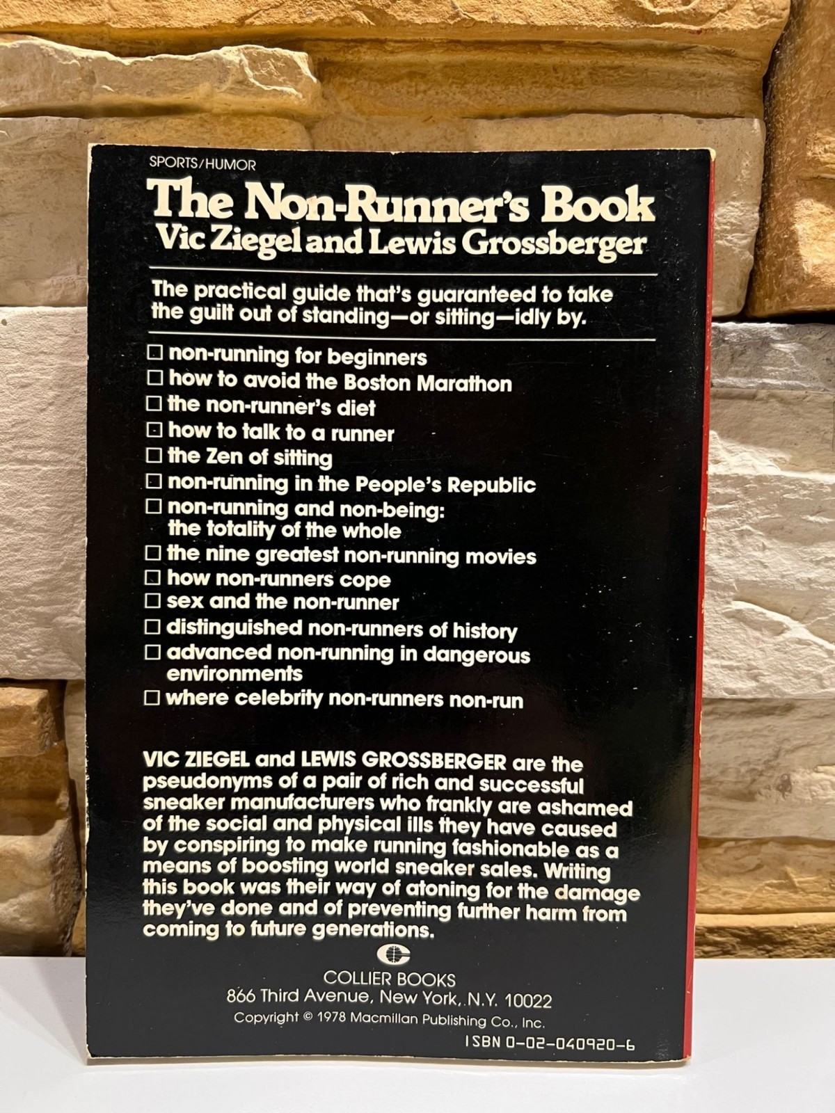The Non-Runner’s Book Vic Ziegel & Lewis Grossberger 2nd Printing 1978 Lifestyle