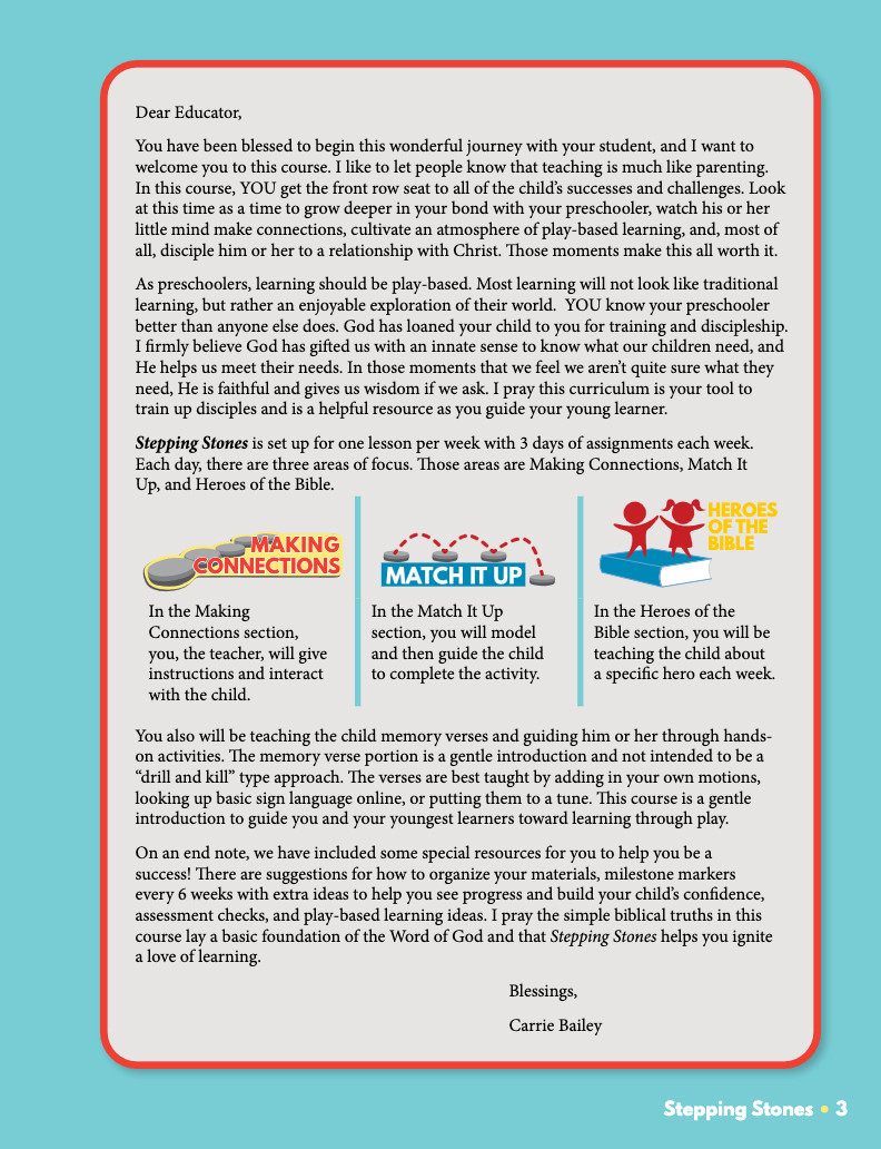 Masterbooks STEPPING STONES preschool curriculum ages 3-4 years MB homeschool
