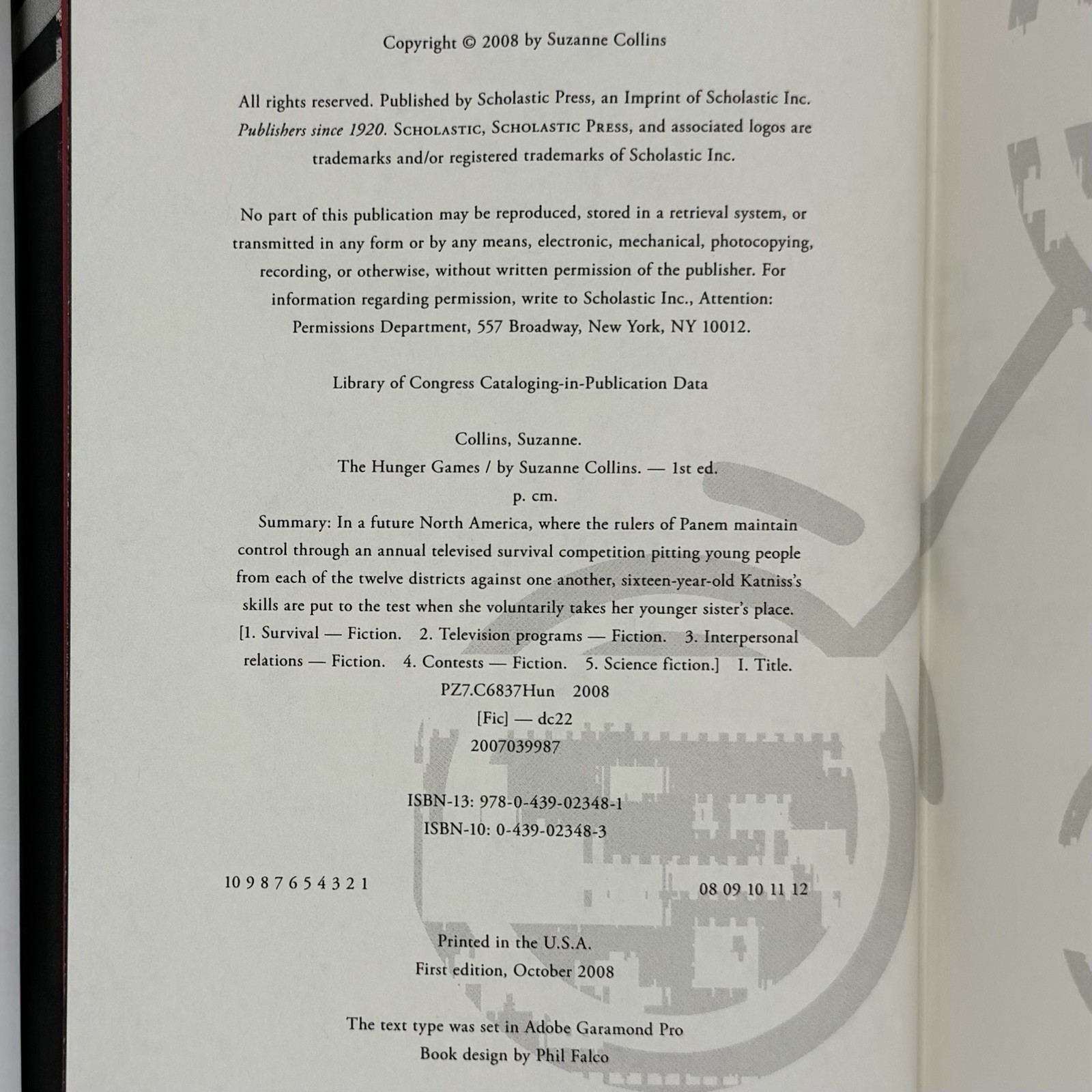 The Hunger Games – Suzanne Collins (true 1st edition 1st print) Scholastic, 2008