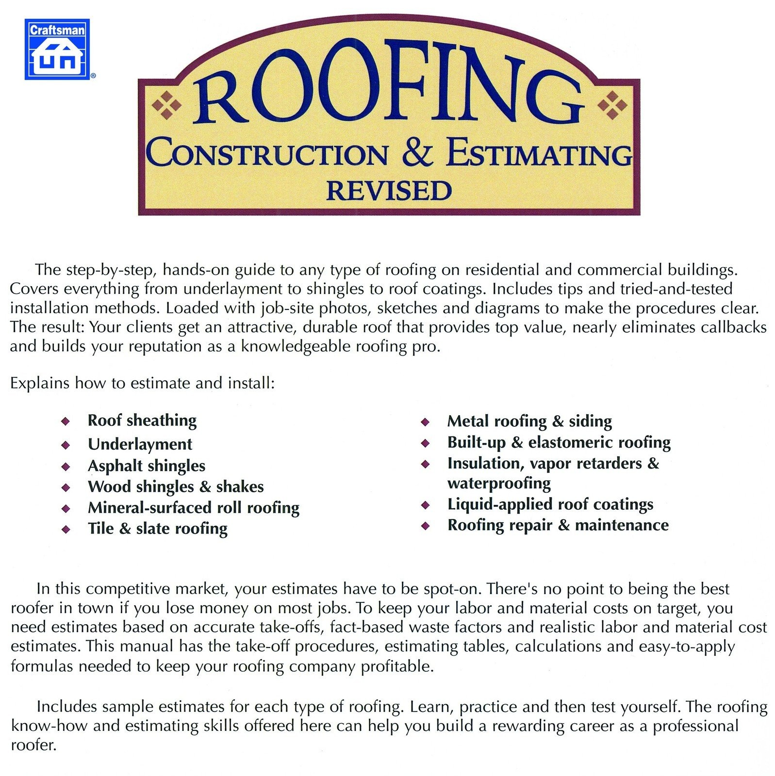 Roofing Construction & Estimating Revised, 9781572183803, Paperback,