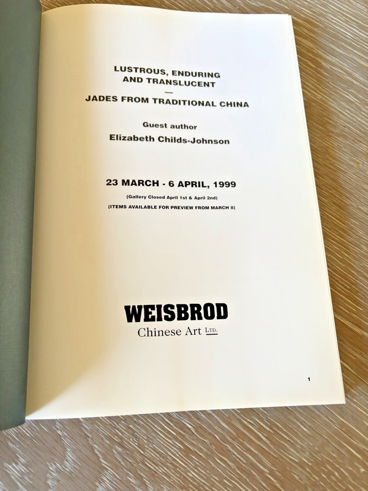 WEISBROD Lustrous Enduring and Translucent Jades from Traditional China PB 1999